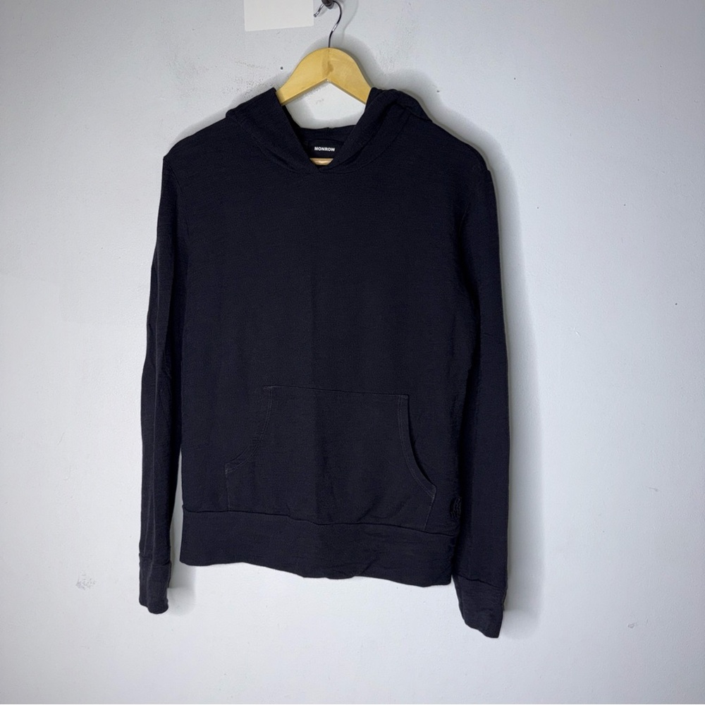 Monrow Black Hooded Long Sleeve Kangaroo Pocket‎ Top Small